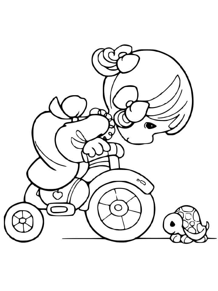 Girl on Bicycle coloring page Värityskuva