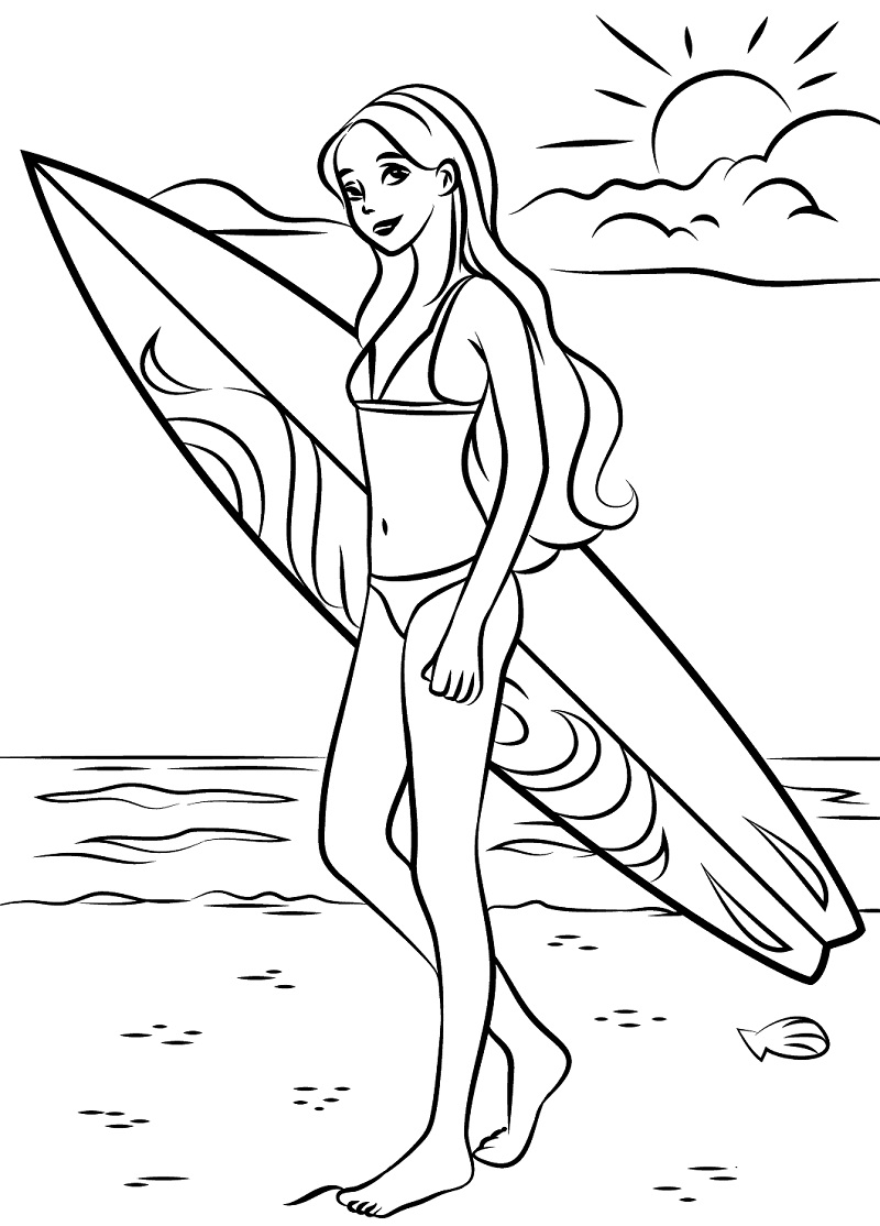 barbie surffaamassa Värityskuva