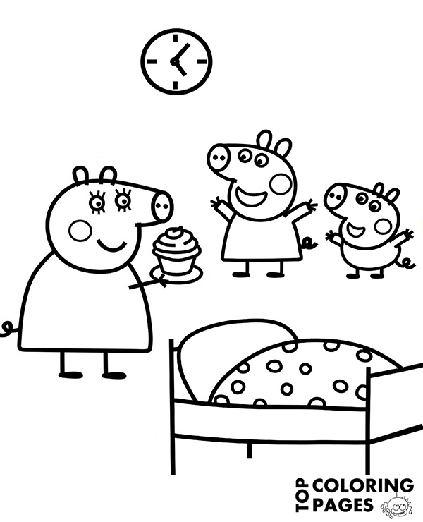 Peppa, George ja Mummy Pig Värityskuva