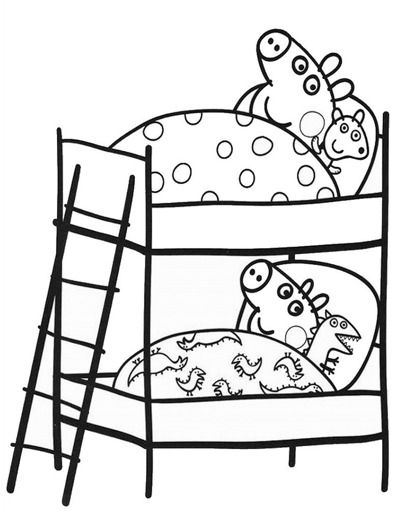 Peppa ja George menevät nukkumaan Värityskuva