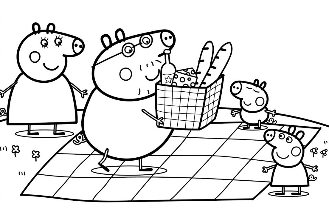 Peppa possu -perhe Mene piknikille Värityskuva