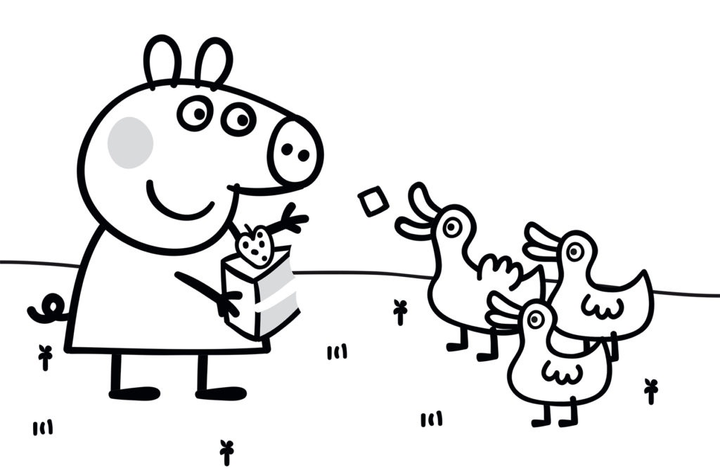 Peppa sika ja ankat Värityskuva