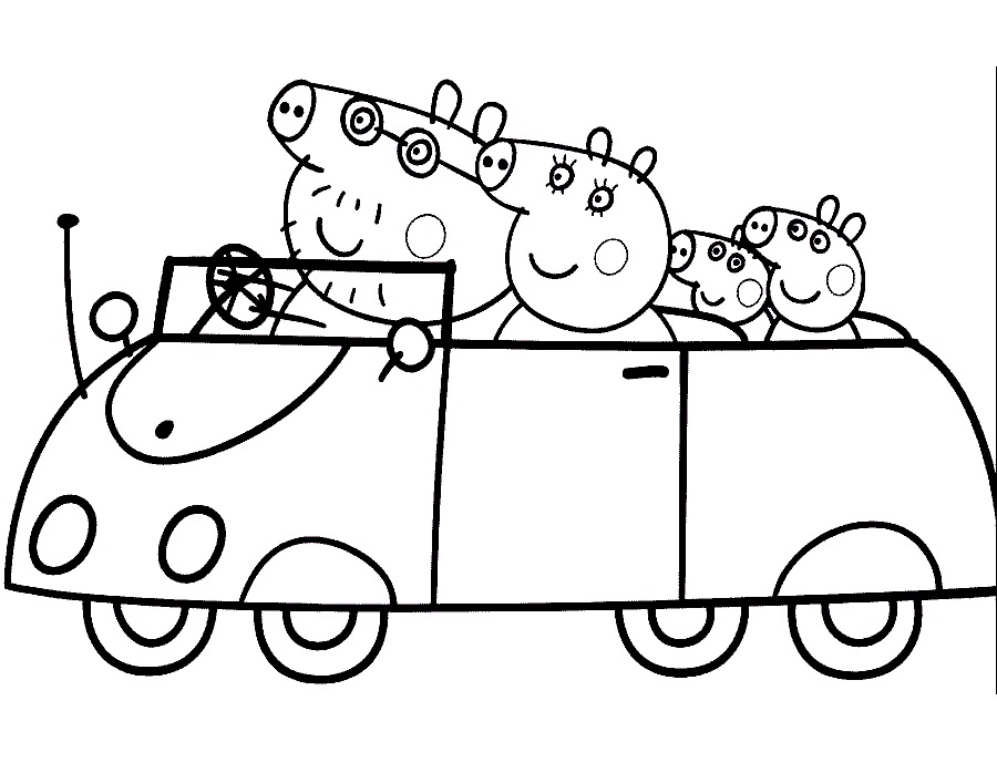 Peppa-sikaperhe lomalla Värityskuva