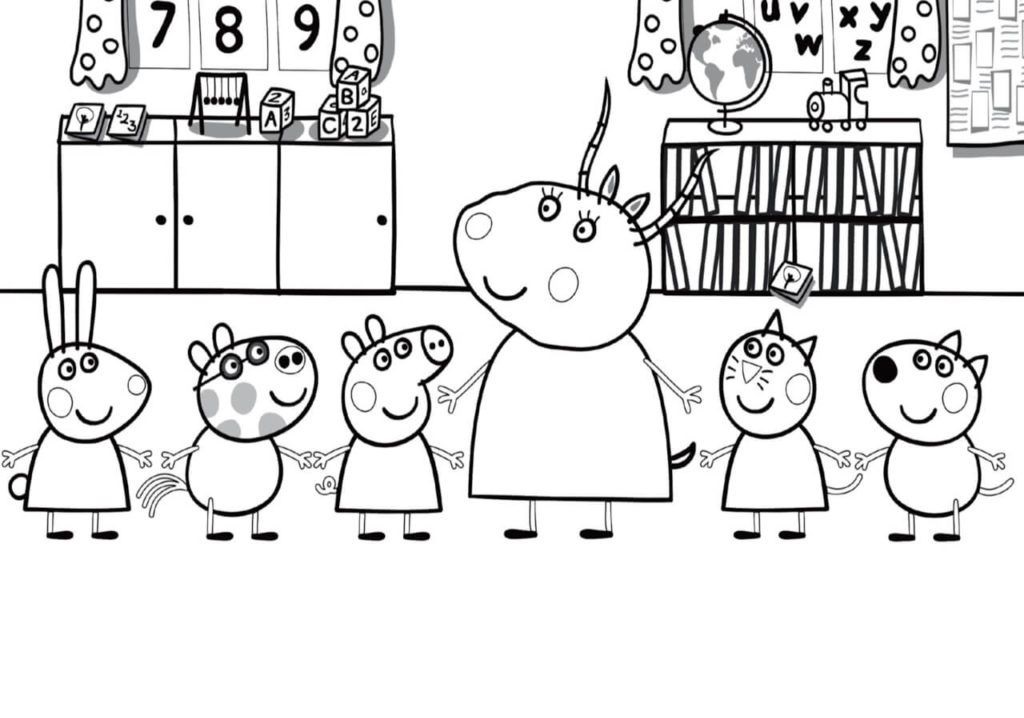 Possu Peppa luokassa Värityskuva