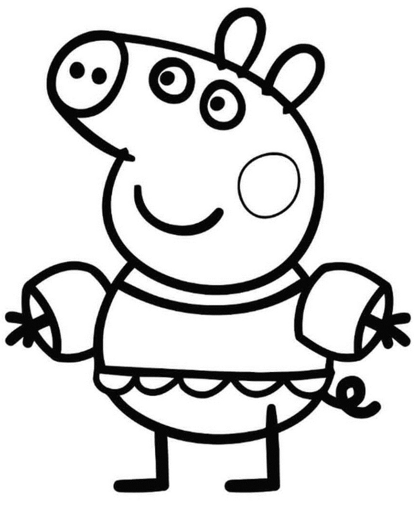 Possu Peppa menee uimaan Värityskuva