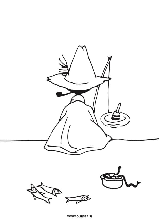 Snufkin kalastaa Värityskuva