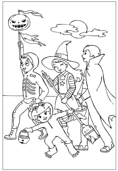 lapset halloweenina Värityskuva