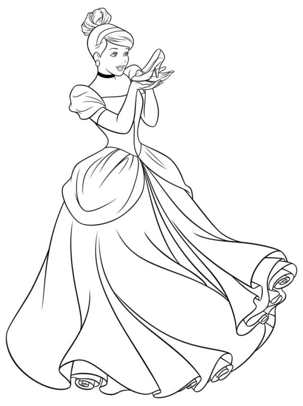 Cinderella ja kristallikenkä Värityskuva