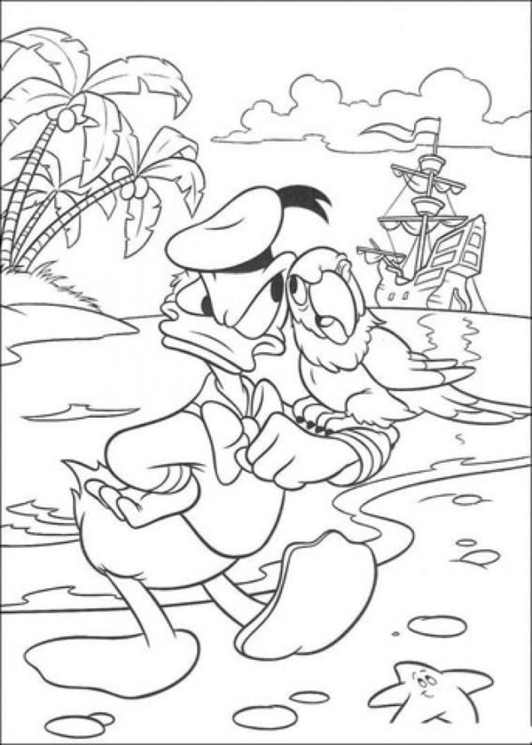 Merirosvo Donald papukaijan kanssa Värityskuva