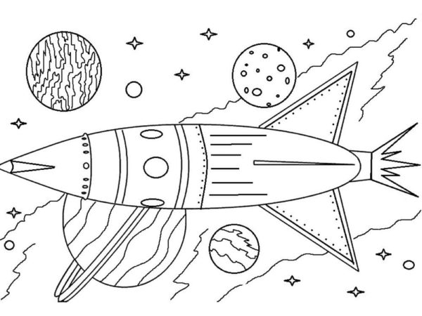 Raketti planeettojen joukossa. Värityskuva