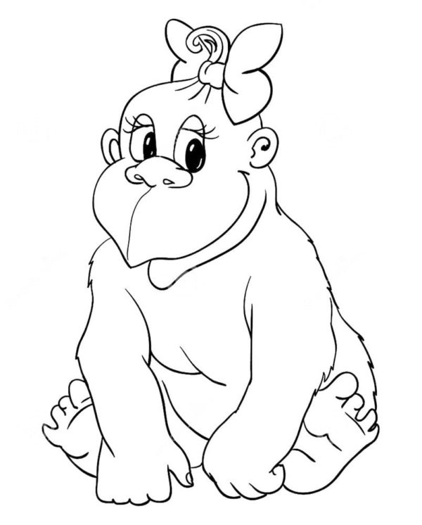 Söpö apina tyttö rusetti. Värityskuva