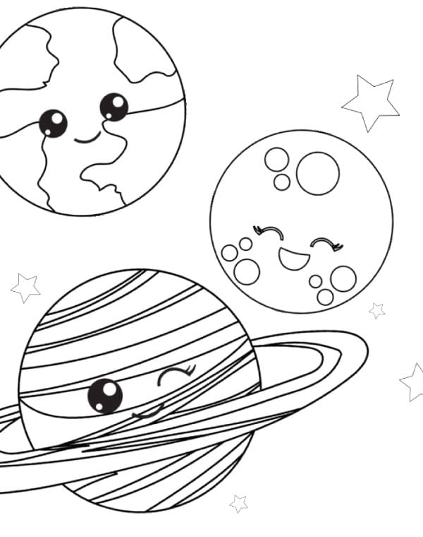Söpöjä planeettoja Värityskuva