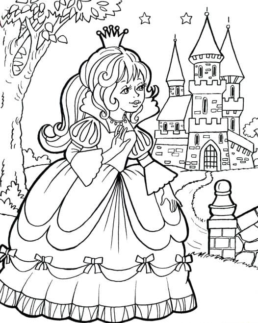 Tässä linnassa asuu prinsessa Värityskuva