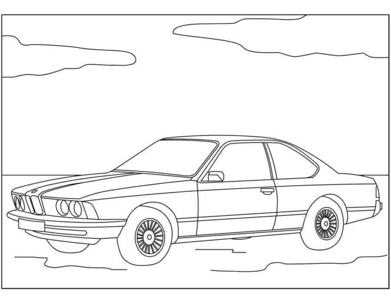 BMW-hai pilvien taustalla. Värityskuva