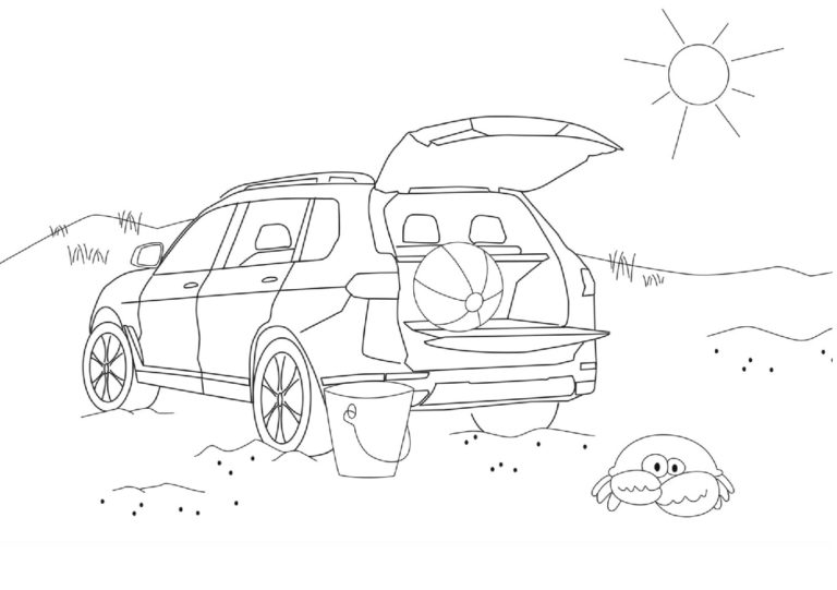 BMW rannalla. Värityskuva