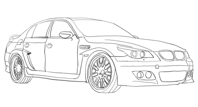 BMW viileillä vanteilla. Värityskuva