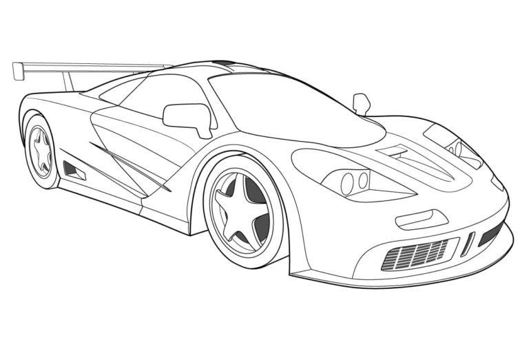 Bugatti korkealla spoilerilla. Värityskuva