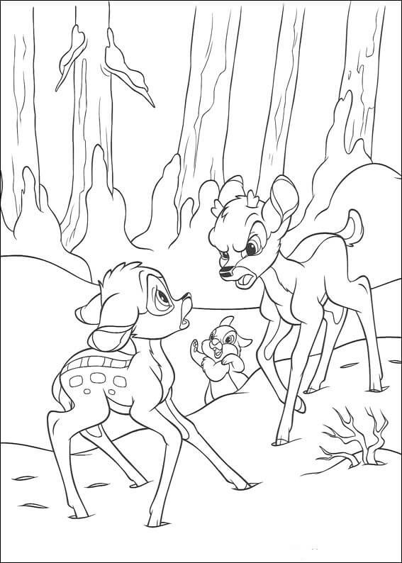 Bambi, kissa ja panpan Värityskuva
