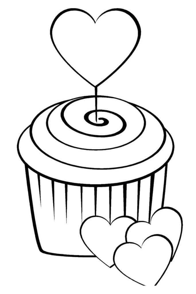 Cupcake sydämellä Värityskuva