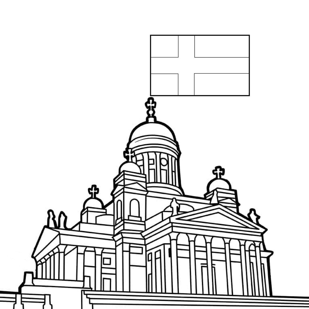 Suomen lippu Helsingin tuomiokirkossa Värityskuva