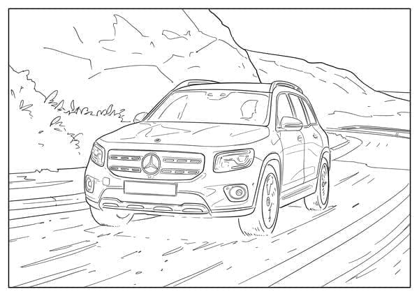 Mercedes auto tiellä Värityskuva