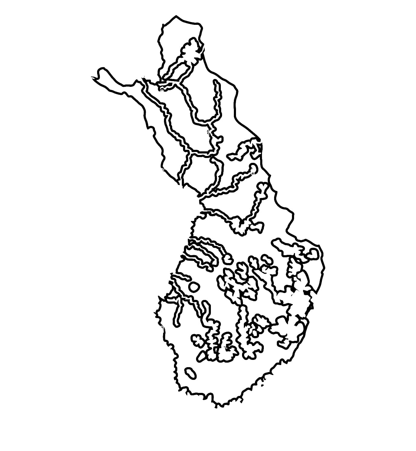 Kartta Suomen joista ja järvistä Värityskuva