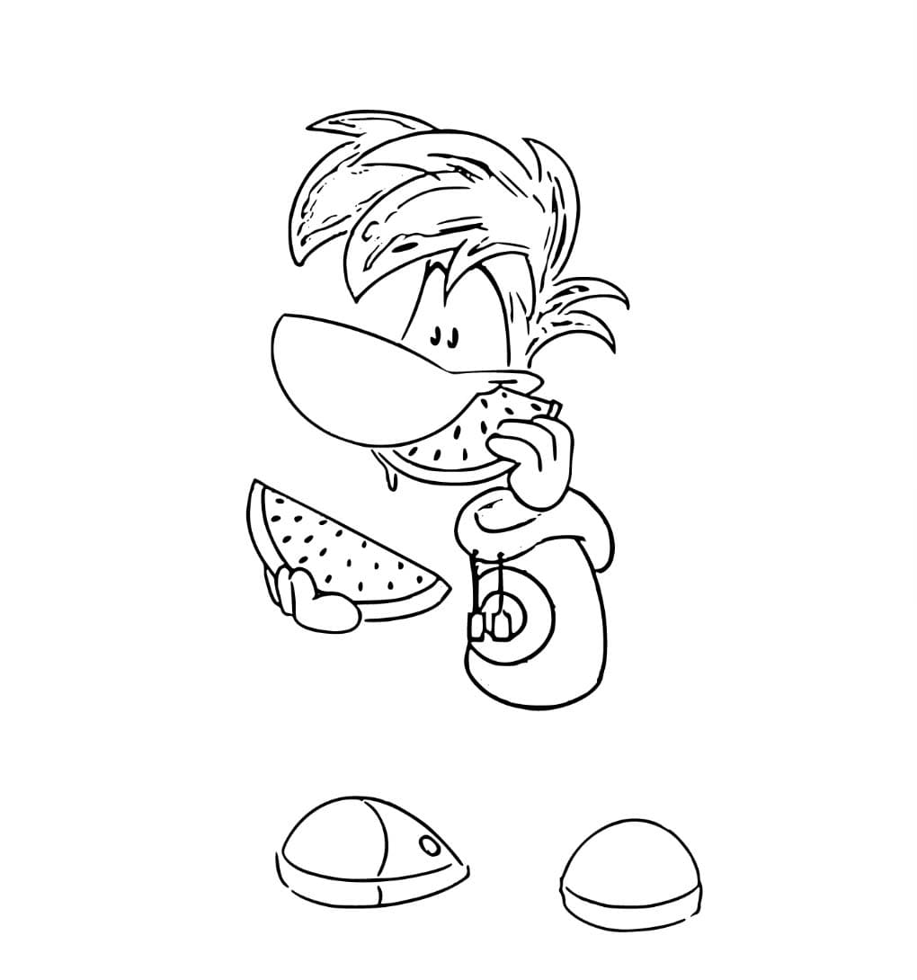 Rayman syö vesimelonia Värityskuva