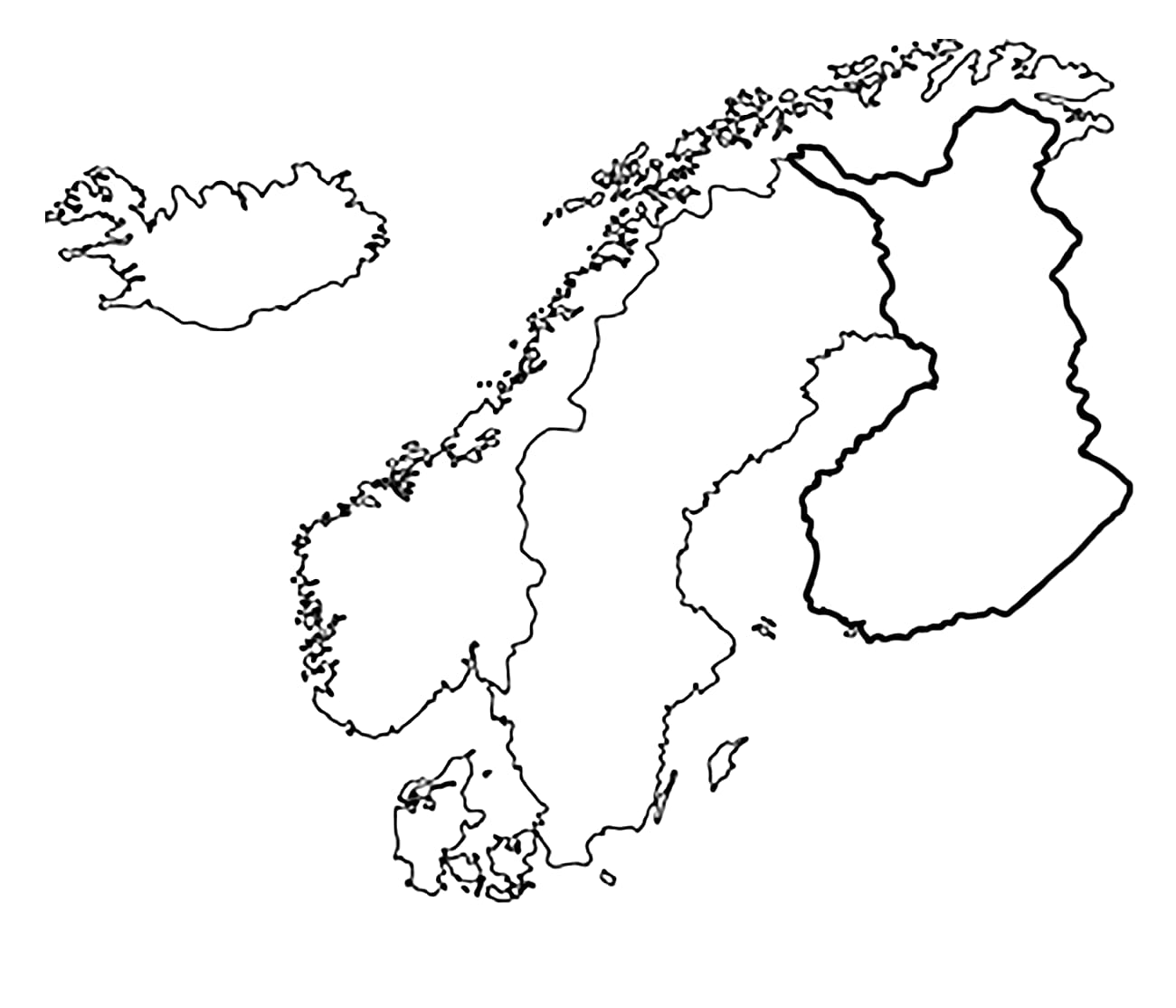 Suomen ja Skandinavian kartta Värityskuva