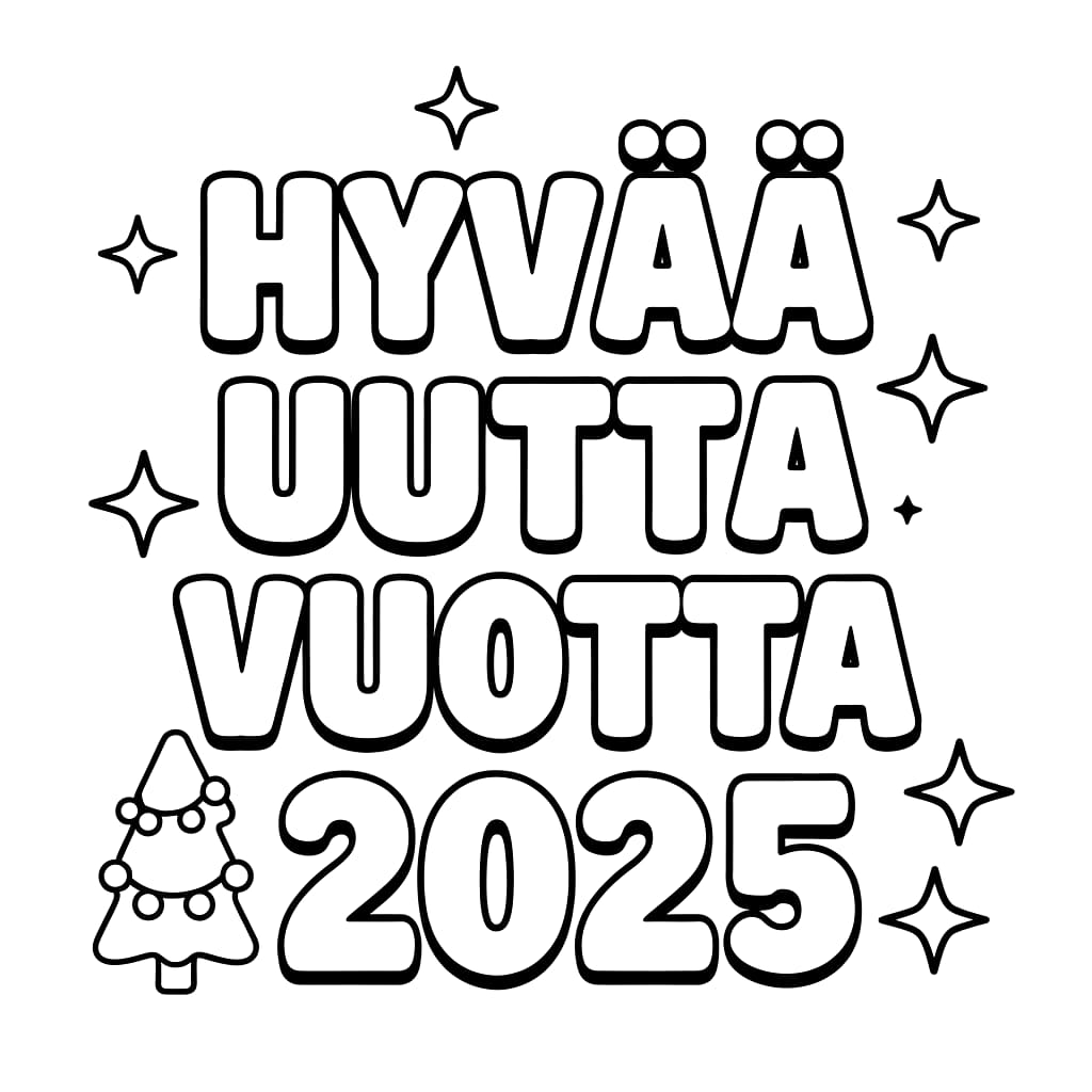 Hyvää uutta vuotta 2025 coloring pages