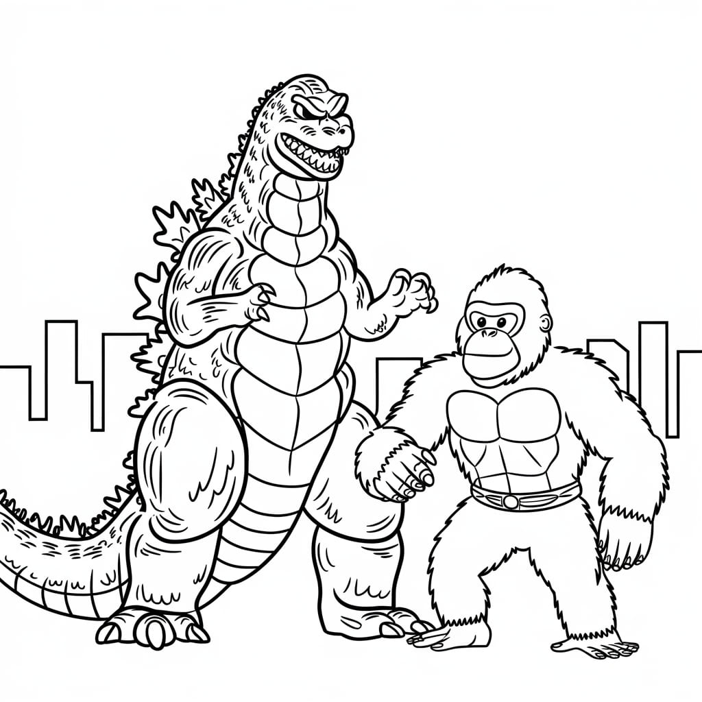 Godzilla ja pieni King Kong Värityskuva