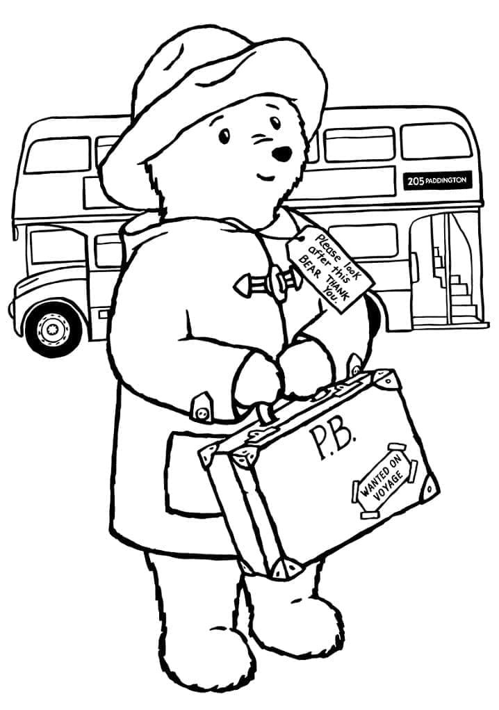 Paddington ja bussi Värityskuva
