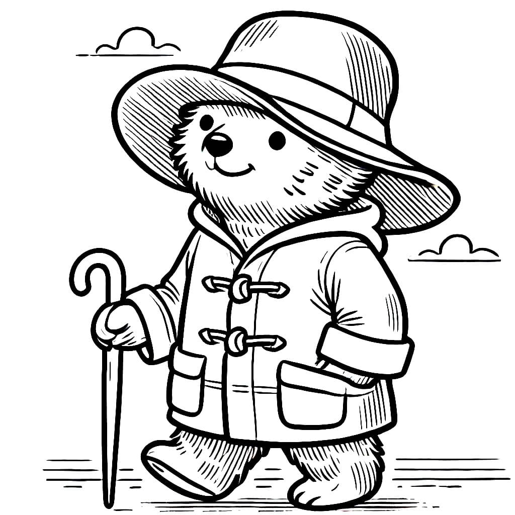 Paddington pitää kepistä kiinni Värityskuva