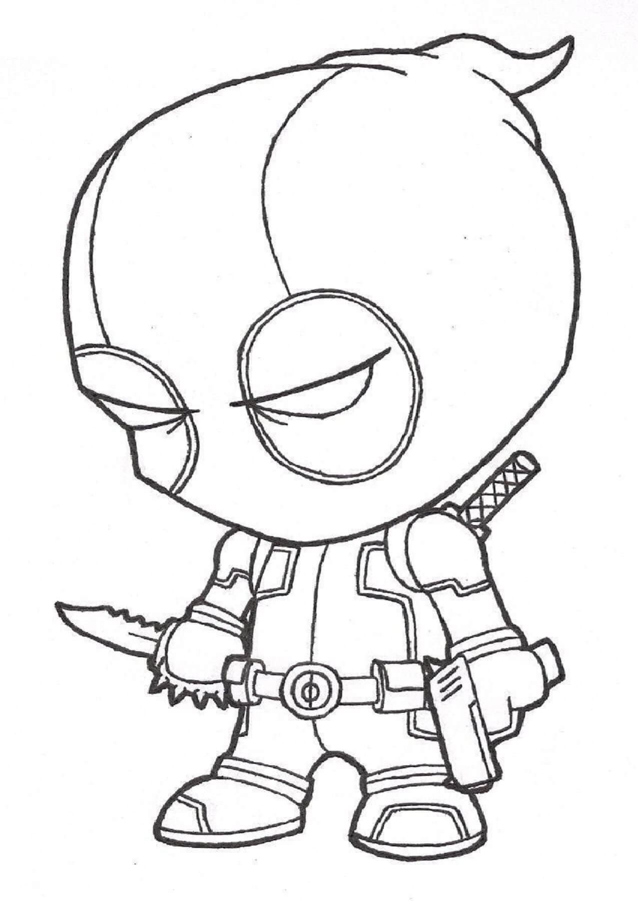 Chibi Deadpool seisoo Värityskuva