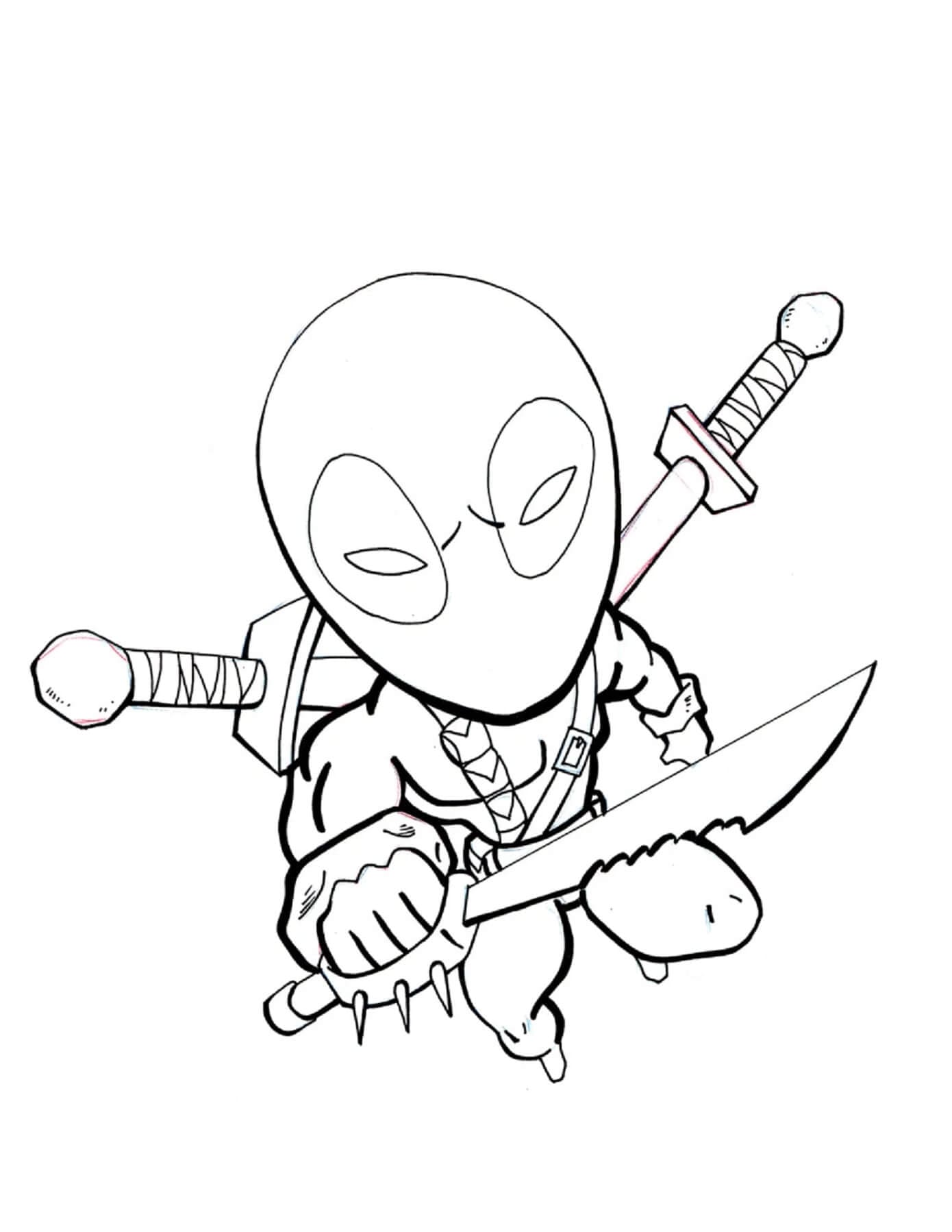 Chibi Deadpoolin hyökkäys Värityskuva