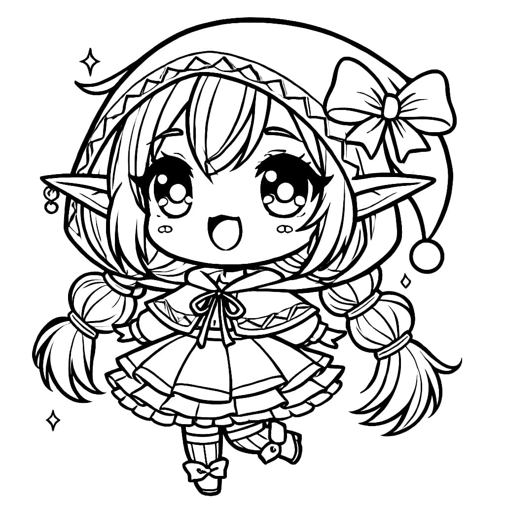 Chibi Elf tyttö Värityskuva