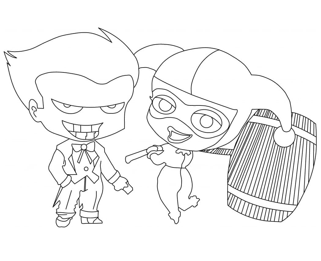 Chibi Joker ja Harley Quinn Värityskuva