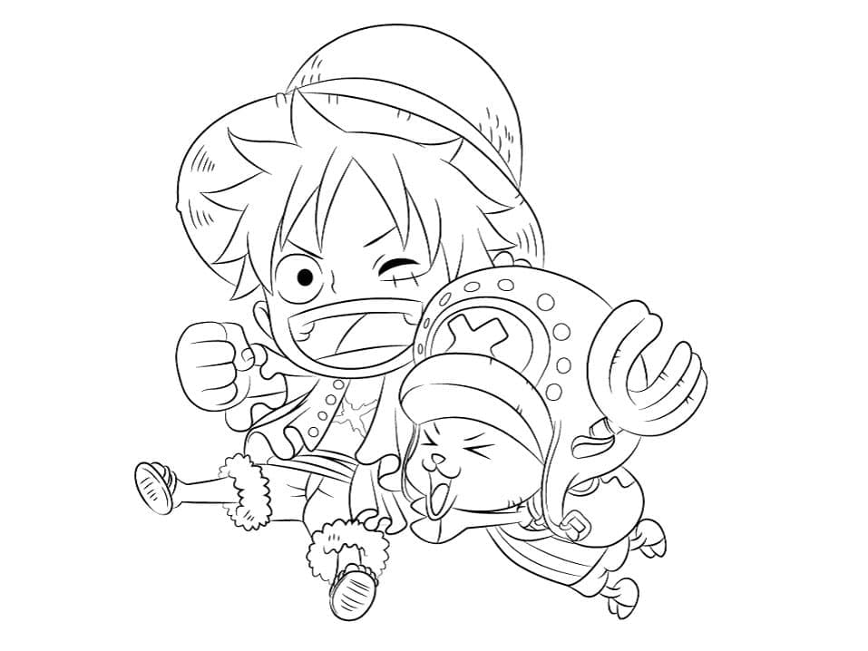 Chibi Luffy ja helikopteri Värityskuva