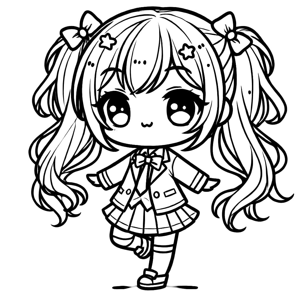 Chibi tyttö Värityskuva