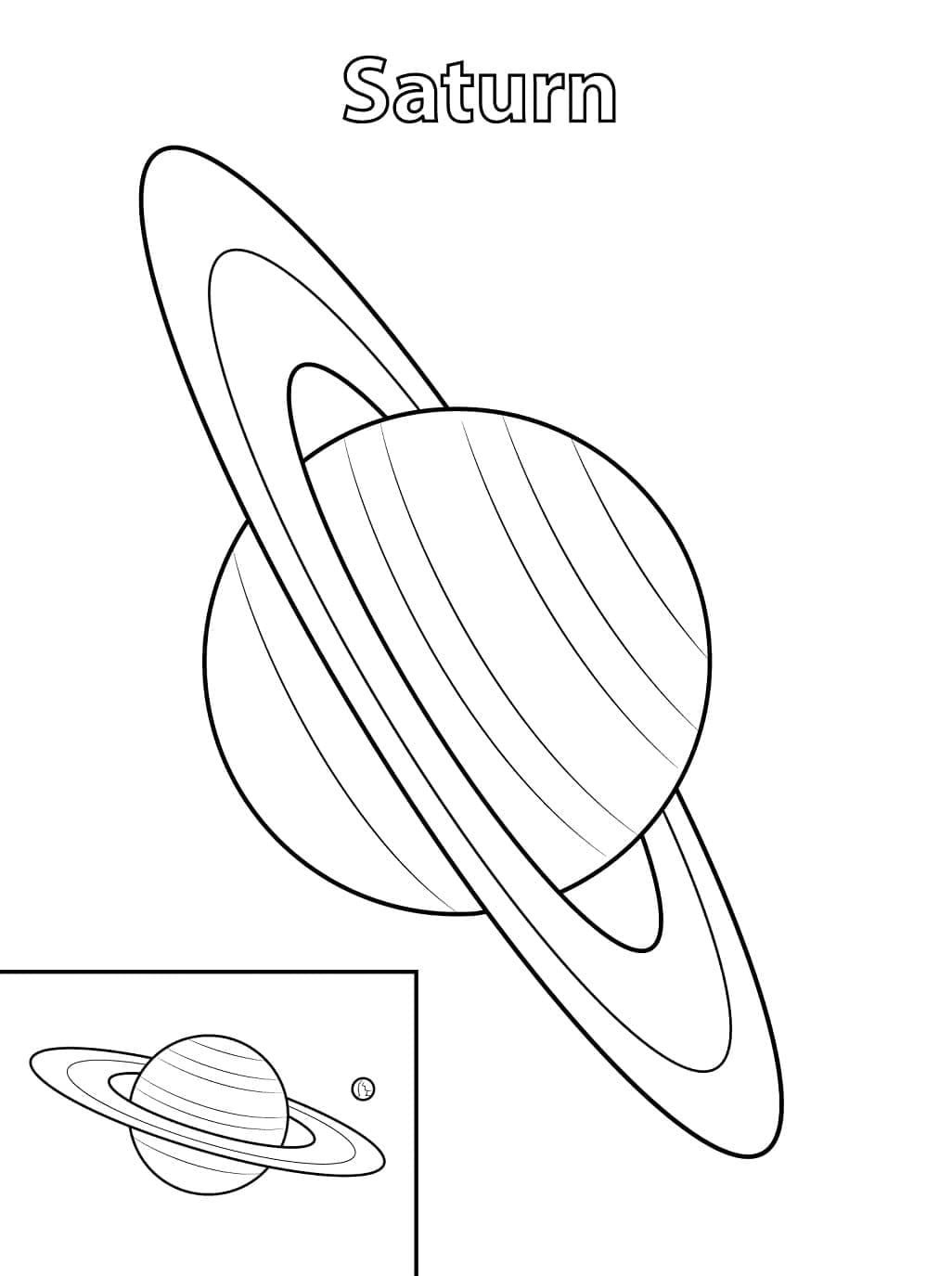 Planeetta Saturnus aurinkokunnassa Värityskuva