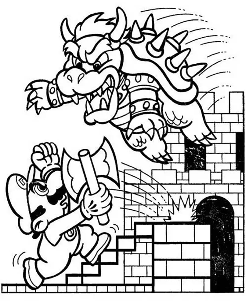 Bowser hyökkäys Mario Värityskuva