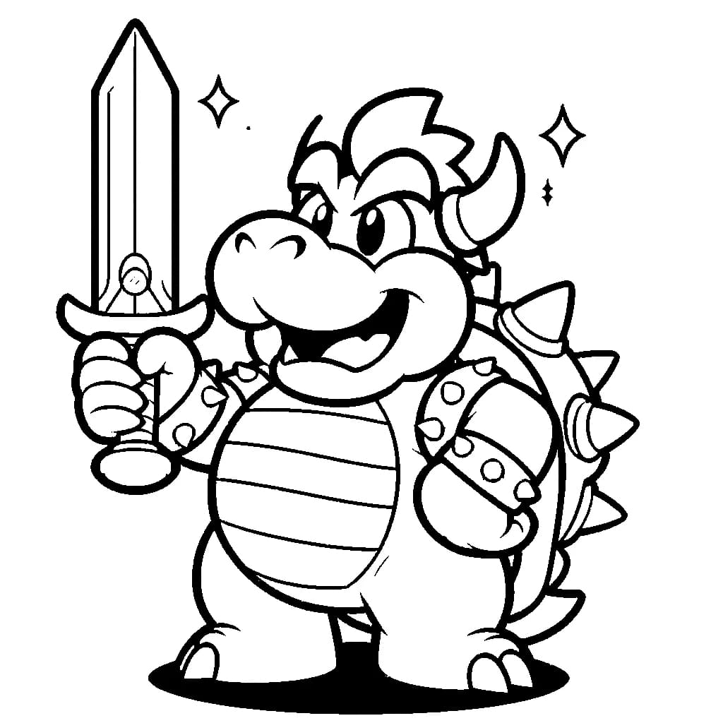 Bowser pitää miekka Värityskuva
