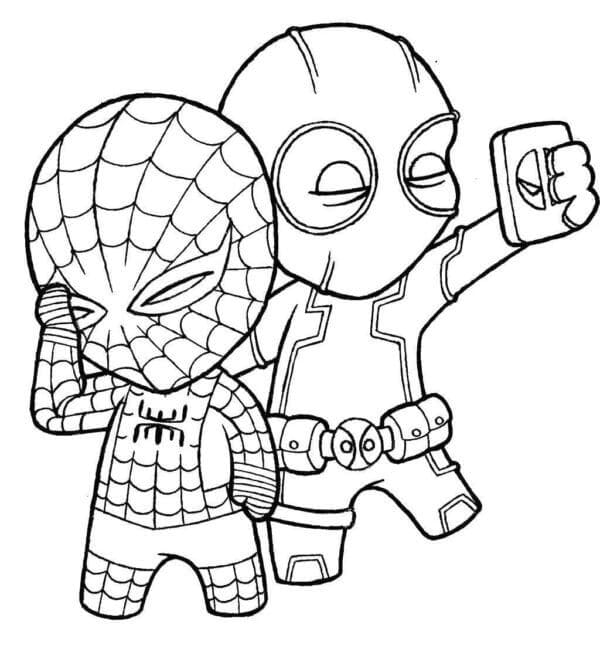 Deadpool ja Spider-Man Selfie Värityskuva