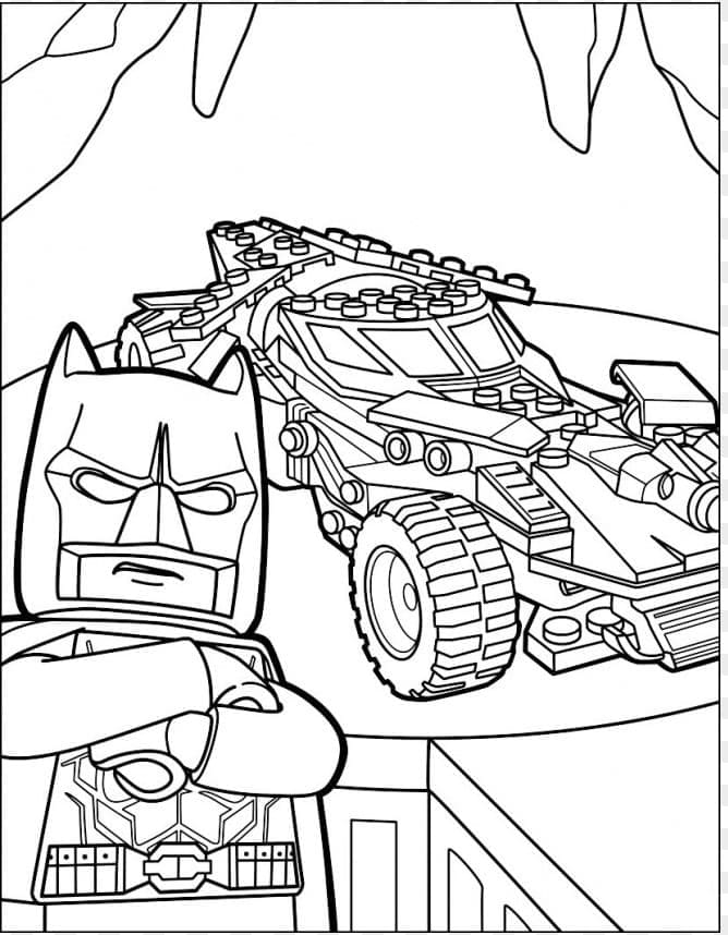 Lego Batman ja Batmobile Värityskuva