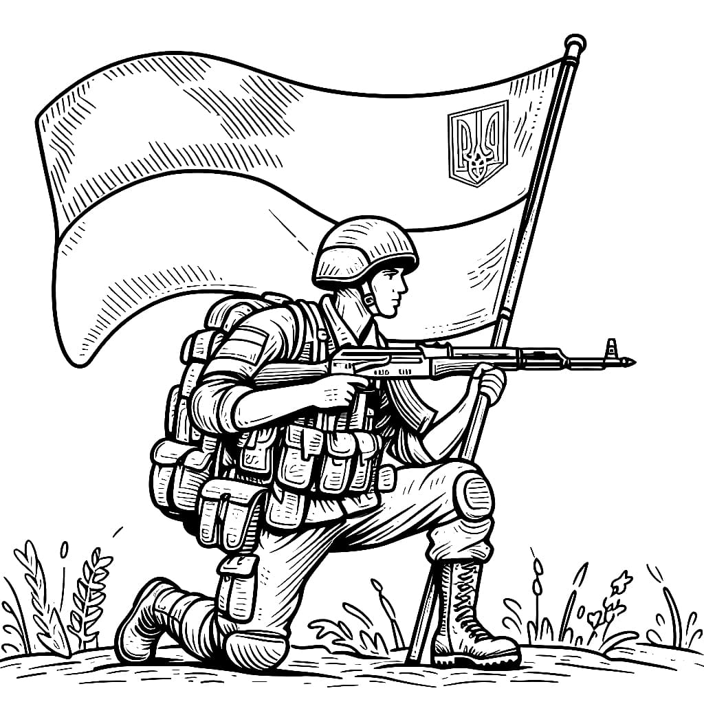 Sotilaat taistelevat Ukrainan lipun puolesta Värityskuva