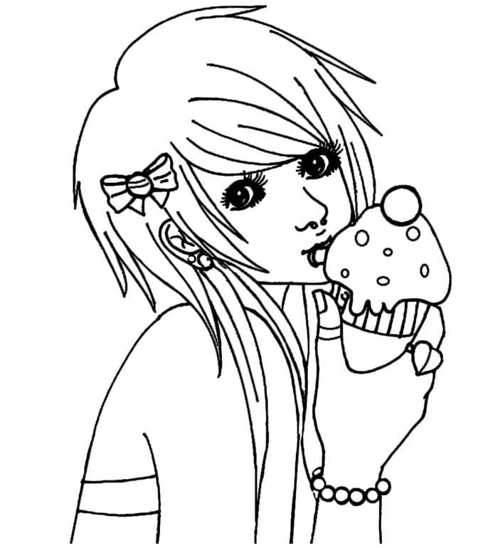 Anime Emo tyttö Värityskuva