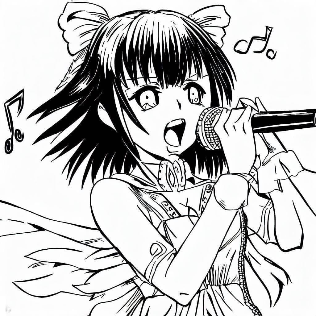 Anime tyttö Laulaja Värityskuva