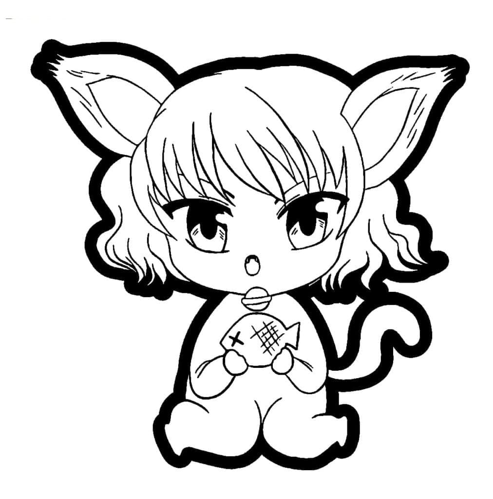 Chibi Anime tyttö Värityskuva
