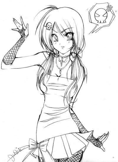 Emo Anime tyttö Värityskuva