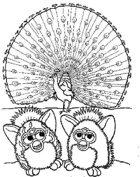 Furby ja riikinkukko Värityskuva