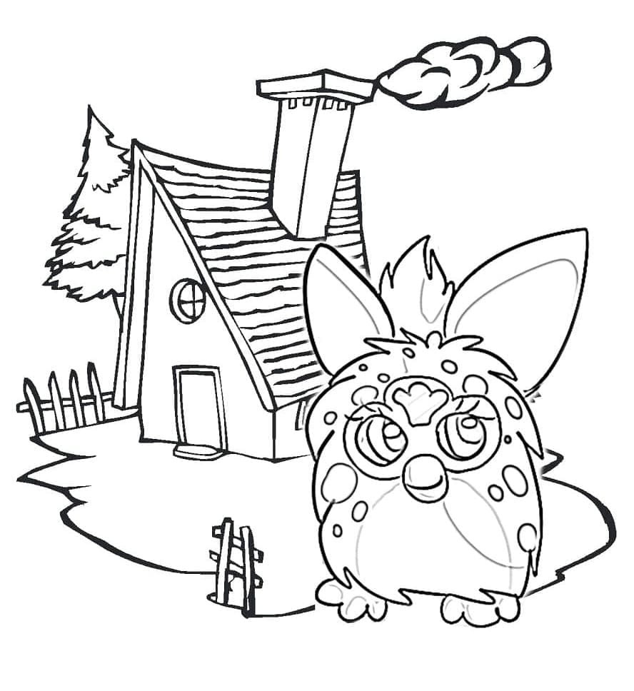 Furby ja talo Värityskuva